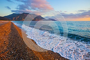 summer sea beach at the sunrise