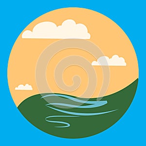 Summer sea landscape. illustration summer sky in the warm sea in flat design style. element design of nature and beach