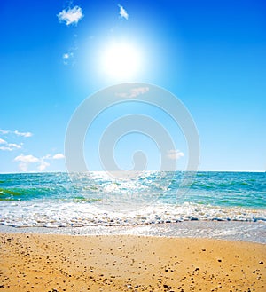 Summer sea landscape with the solar sky