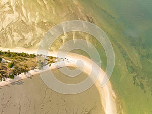 Summer sea nature background,Aerial view of texture sand water background,Sea surface ocean waves background,Top view beach