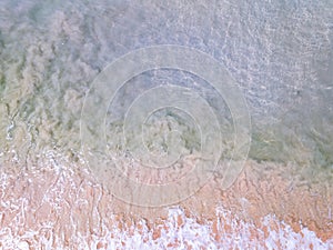 Summer sea nature background,Aerial view of texture sand water background,Sea surface ocean waves background,Top view beach