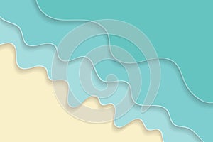 Summer sea smooth background with waves in paper cut out style. Vector