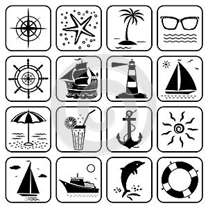 Summer sea vacation travel tourist icons set.