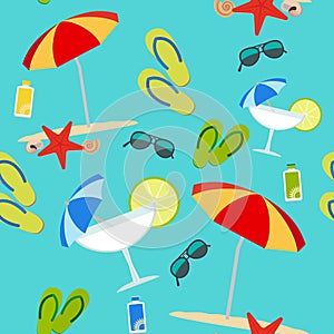Summer seamless pattern on blue background