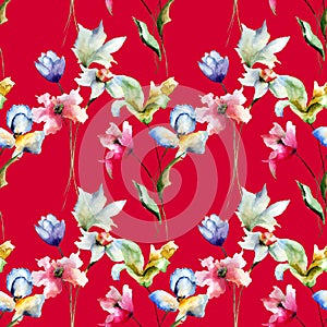 Summer seamless pattern with flowers