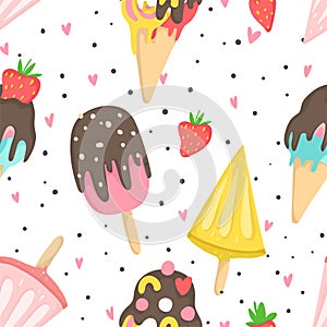 Summer seamless pattern with ice cream