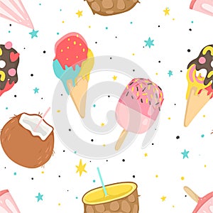 Summer seamless pattern with ice cream