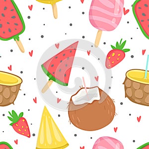 Summer seamless pattern with ice cream