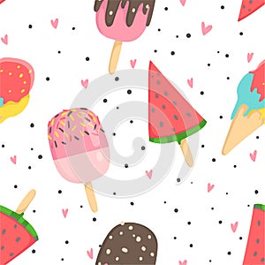 Summer seamless pattern with ice cream