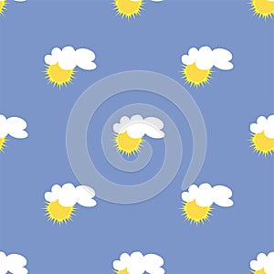 Summer seamless pattern with sun and cloud in the sky. Vector.