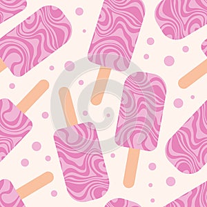 Summer seamless pattern with sweet pink ice cream.