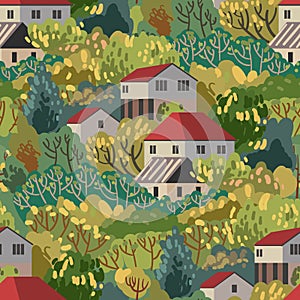 Summer seamless pattern. Vector illustration with autumn mood.