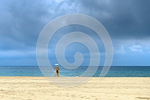 Summer seascape on Barcelona`s beach