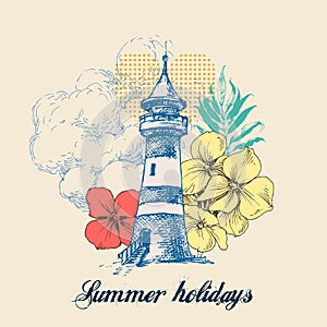 Summer seaside holidays card composition