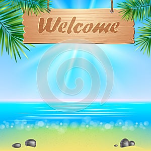 Summer seaside view poster. Vector background. photo