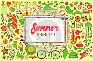 Summer set doodle elements. Travel drawing