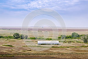 Summer sheepfold in the steppe pasture