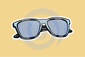 Summer Shiny Blue Sun Glasses Sticker vector illustration. Summer glasses object icon concept.