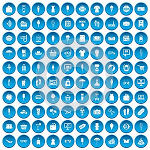 100 summer shopping icons set blue