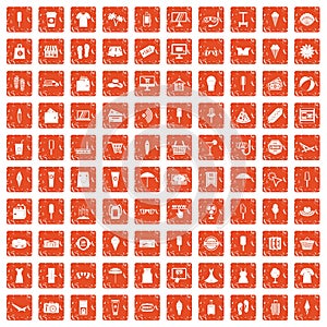 100 summer shopping icons set grunge orange