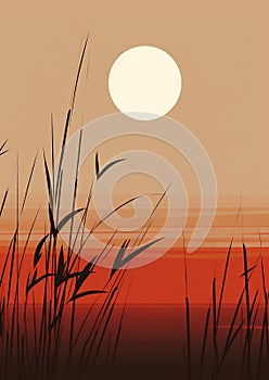 Summer silhouette nature sunrise plant landscape background illustration sun sunset grass