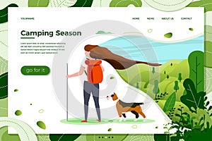 Vector illustration - girl with backpack and dog