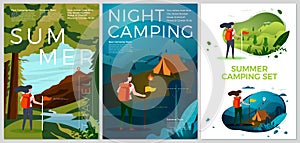 Vector summer posters set - tourist day and night