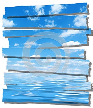 Summer sky and ocean image ripped paper