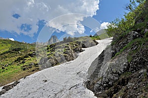 Summer snow in Carpathians mountains
