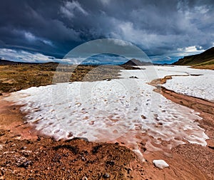 Summer snow in the Krafla volcano.
