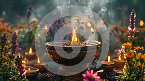 summer solstice ceremony, during the summer solstice rituals, the air is infused with the scent of burning herbs and