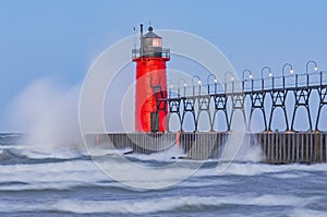 Summer, South Haven Lighthouse with Splashing Wave