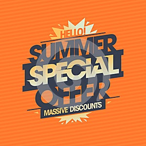 Summer special offer, massive discounts, summer sale vector web banner