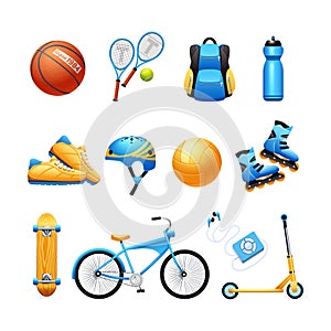 Summer Sport Equipment Flat Icons Set