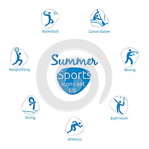 Verano Deportes iconos colocar 1 de 6 ilustraciones 