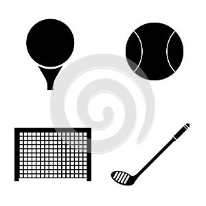 Summer sports icons set version three. Football goal, tennis ball and so on