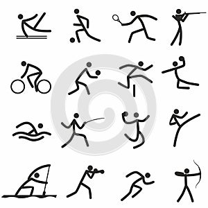 Summer sports icons. Stylish linear humanoids