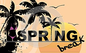 Summer spring break background postal card illustration