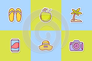 Summer sticker icon icons set collection package with color outline style