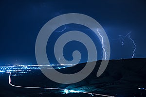 Summer storm bringing thunder, lightnings and rain.