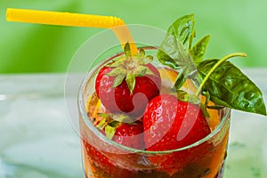 Summer strawberry beverage with fresh berries