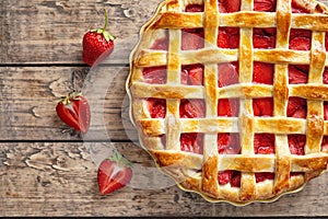 Summer strawberry pie tart cake traditional baked pastry food