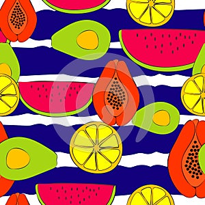 Summer Striped Vibrant Fruit Pattern Seamless Repeat Pattern Vector
