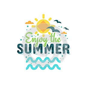 Summer summertime themed illustration typographic design on a white background.