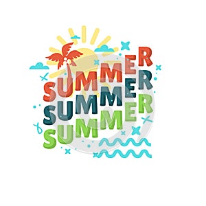 Summer summertime themed illustration typographic design on a white background.