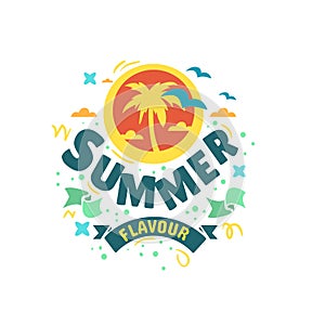 Summer summertime themed illustration typographic design on a white background.