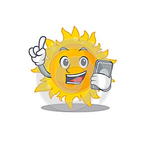 Summer sun cartoon character speaking on phone