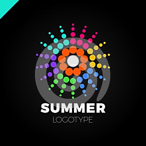 Summer sun with dot logo. Creative circel or dots star logotype