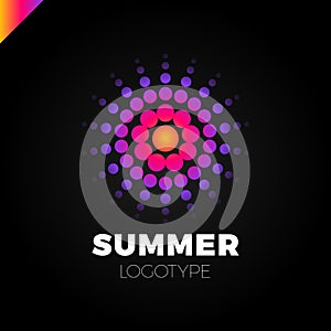 Summer sun with dot logo. Creative circel or dots star logotype