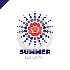 Summer sun with dot logo. Creative circel or dots star logotype